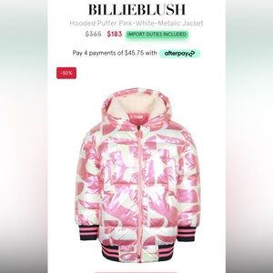 New with tags bomber style puffer coat with hood. pink & white shiny finish